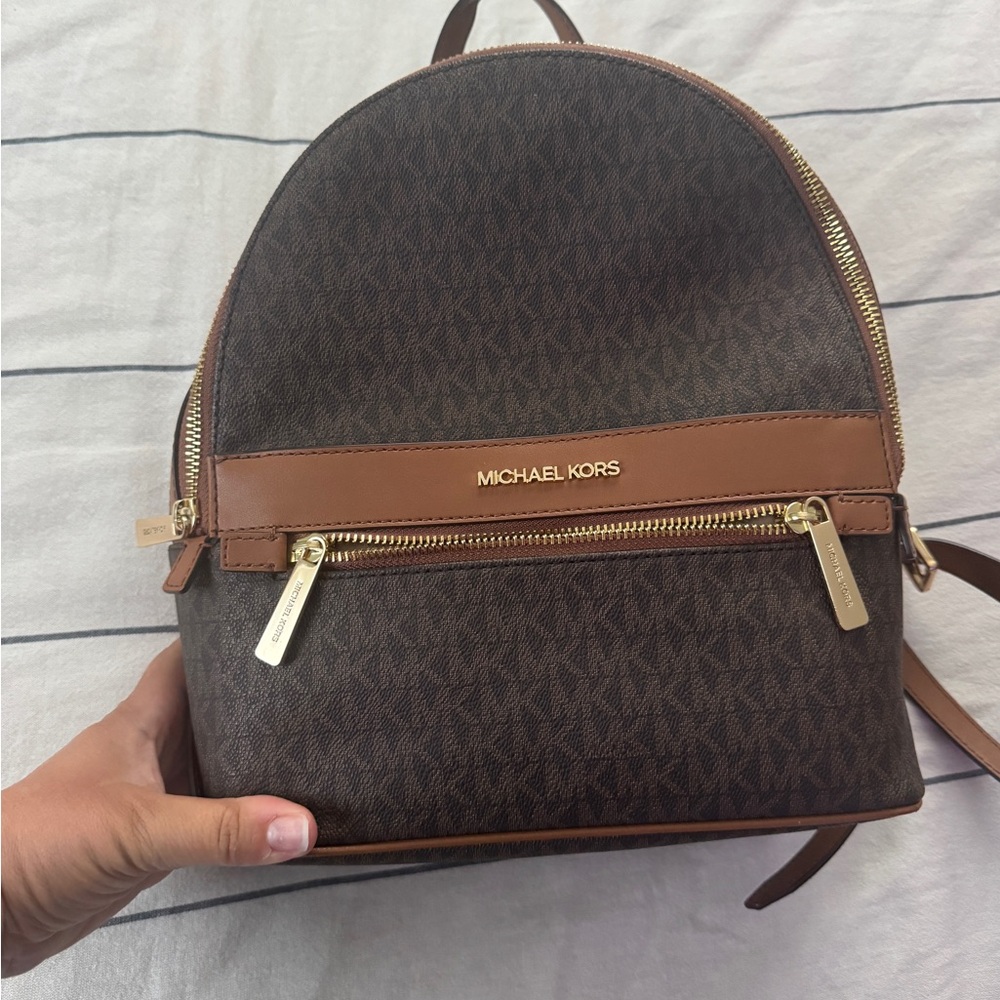Michael Kors Brown and Tan Logo Backpack